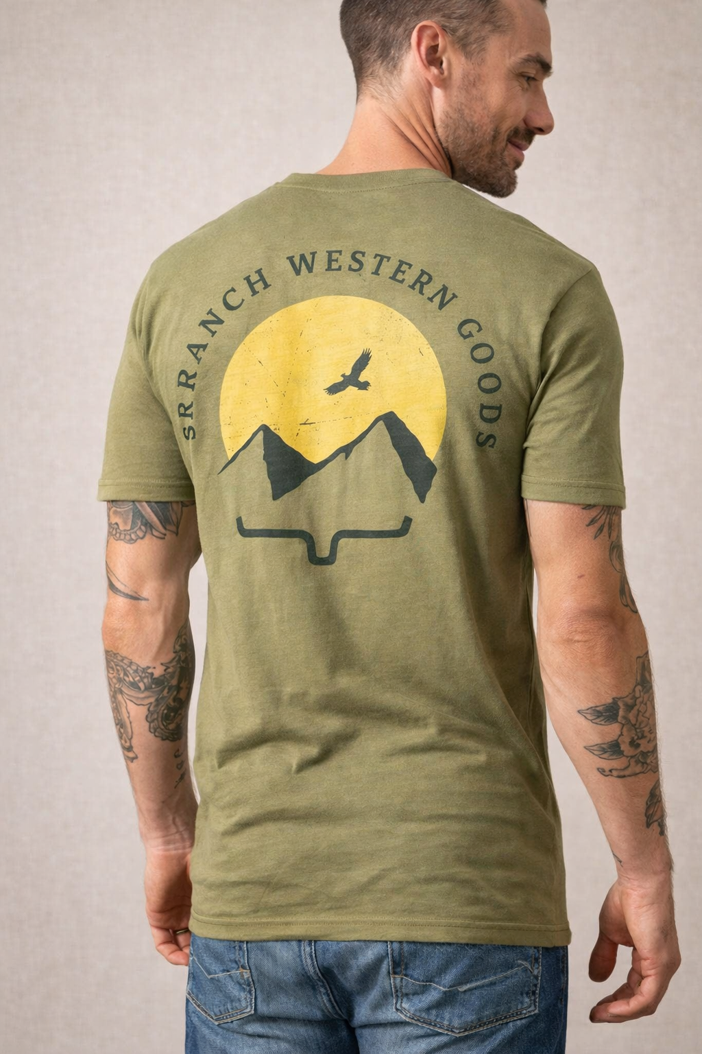 men shirt back print green light